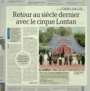 Le Cirque LONTAN à Cordes sur Ciel, article de la Dépèche